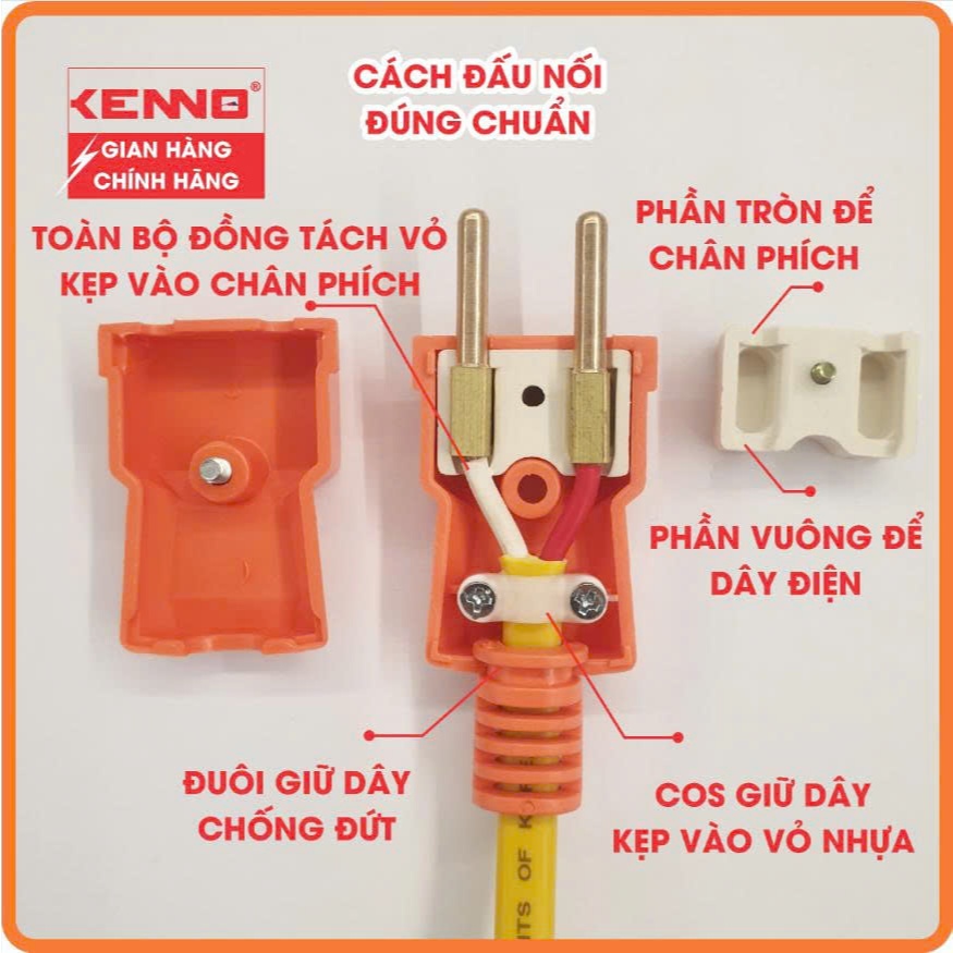 Phích cắm siêu chịu tải công suất 3000W KENNO chống vỡ chịu nhiệt P30-C