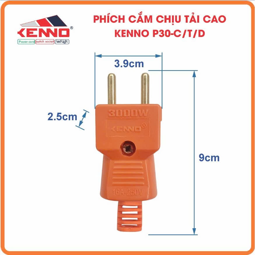 Phích cắm siêu chịu tải công suất 3000W KENNO chống vỡ chịu nhiệt P30-C