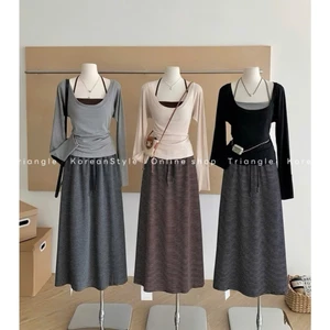TRIANGLE - Lined Mix Set (Cân nhắc kỹ, return is not welcomed)- Set mix rời áo thun 2 mảnh+chân váy thun kẻ ngang phong
