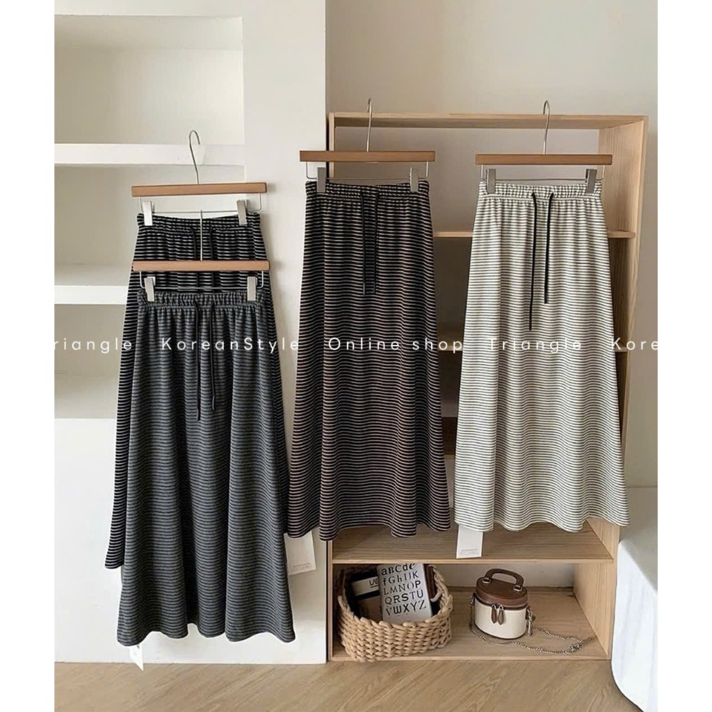 TRIANGLE - Lined Mix Set (Cân nhắc kỹ, return is not welcomed)- Set mix rời áo thun 2 mảnh+chân váy thun kẻ ngang phong
