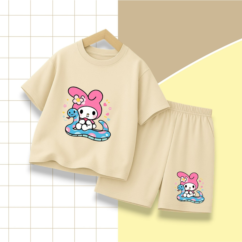 Set Bộ Trẻ Em Cho Bé Hình Thỏ Tai Hồng Ngồi Bên Rắn Xanh Ngộ Nghĩnh, Chất Vải Cotton Mềm Mịn (M 286)