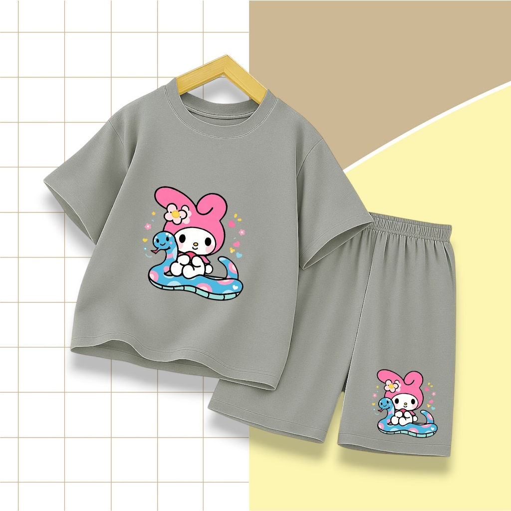 Set Bộ Trẻ Em Cho Bé Hình Thỏ Tai Hồng Ngồi Bên Rắn Xanh Ngộ Nghĩnh, Chất Vải Cotton Mềm Mịn (M 286)