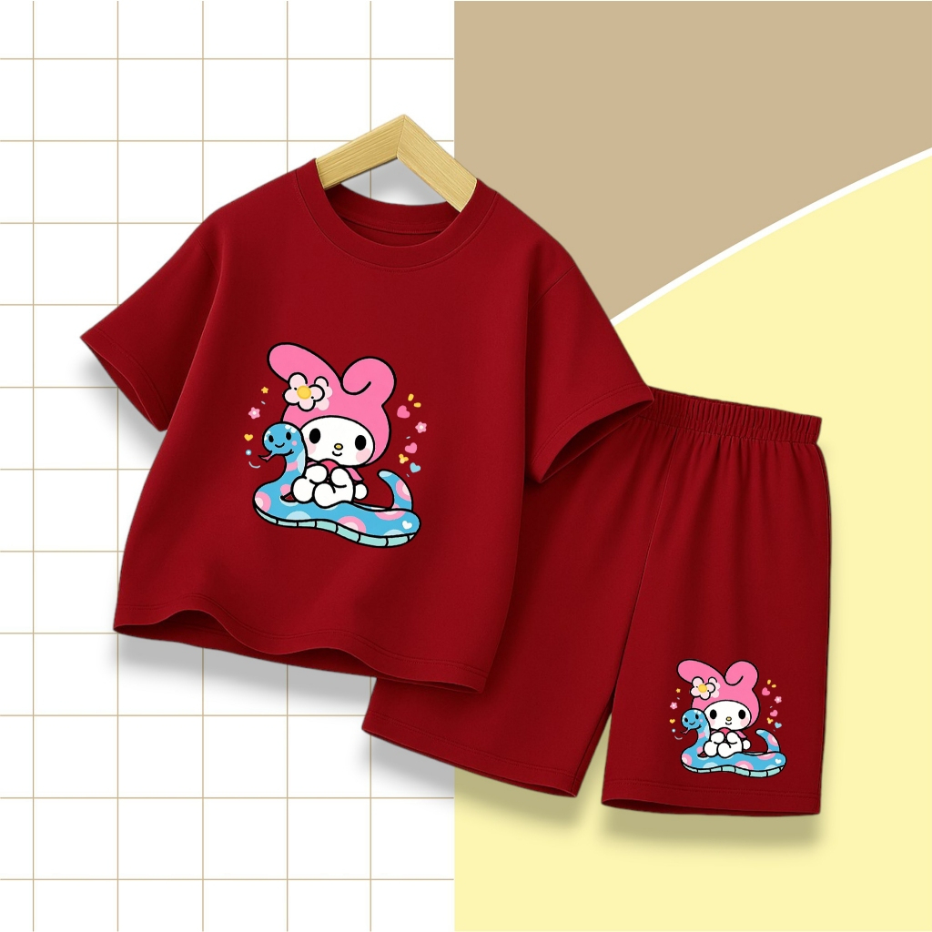 Set Bộ Trẻ Em Cho Bé Hình Thỏ Tai Hồng Ngồi Bên Rắn Xanh Ngộ Nghĩnh, Chất Vải Cotton Mềm Mịn (M 286)