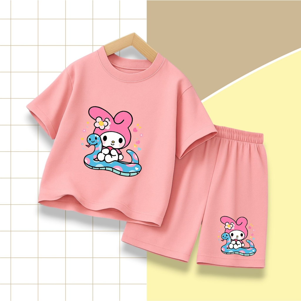 Set Bộ Trẻ Em Cho Bé Hình Thỏ Tai Hồng Ngồi Bên Rắn Xanh Ngộ Nghĩnh, Chất Vải Cotton Mềm Mịn (M 286)