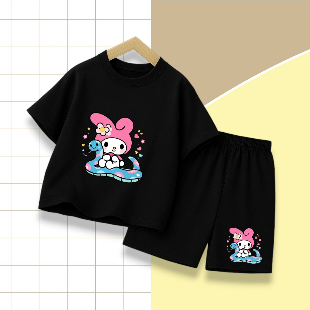 Set Bộ Trẻ Em Cho Bé Hình Thỏ Tai Hồng Ngồi Bên Rắn Xanh Ngộ Nghĩnh, Chất Vải Cotton Mềm Mịn (M 286)