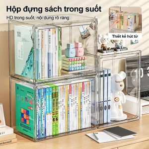 Hộp Đựng Sách Cao Cấp Trong Suốt | Hộp Đựng Sách Để Bàn​ Nắp Đậy Kín Tiện Lợi - Có Thể Xếp Chồng