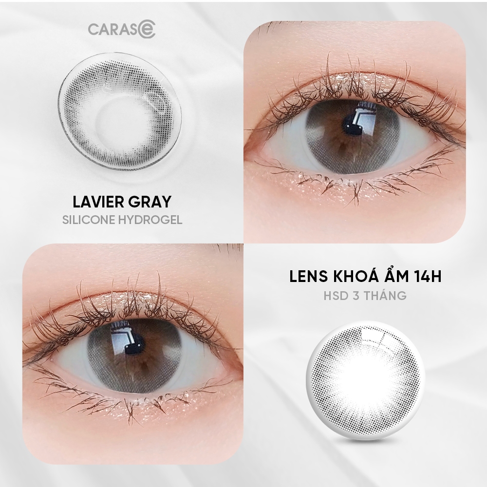 [1 chiếc] Kính áp tròng khoá ẩm 14H 3 Tháng CARASE, Lens cận màu xám LAVIER GRAY