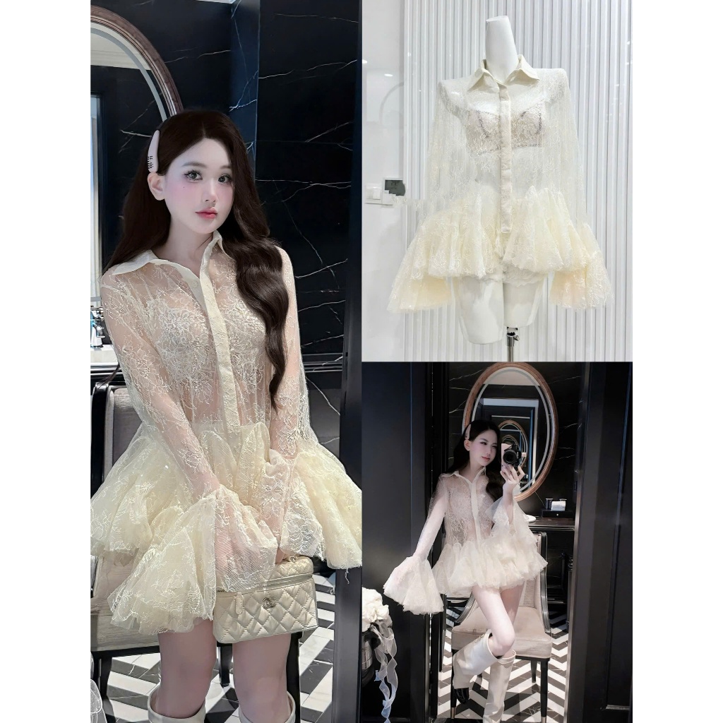 NH CLOTHER - Đầm ren tay dài dáng ngắn sang trọng