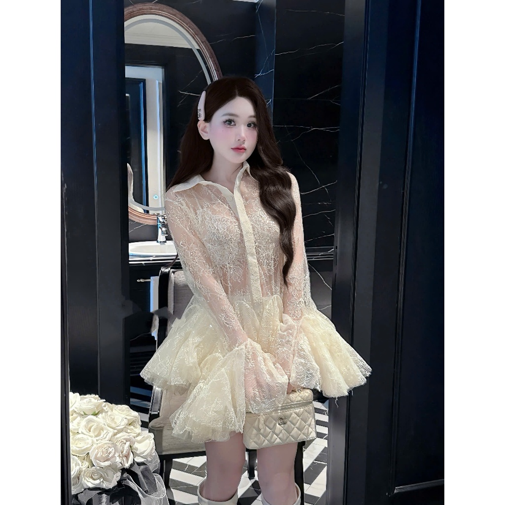 NH CLOTHER - Đầm ren tay dài dáng ngắn sang trọng