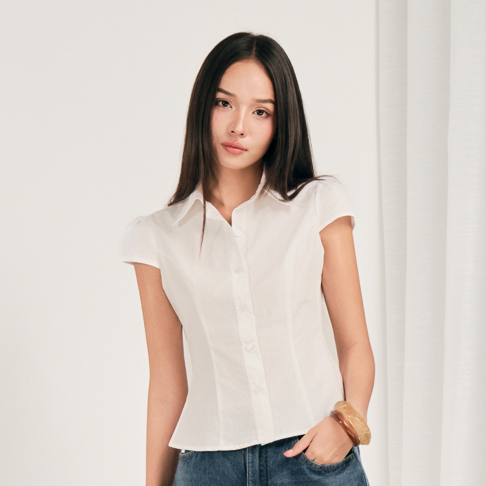 Áo sơ mi trắng ngắn tay Yuai Miều Est.2013 cổ bẻ công sở nữ