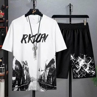 Bộ quần áo mùa hè nam chất vải mè, đồ bộ thể thao co dãn 4 chiều thoáng mát in cây cầu RKICFN k1