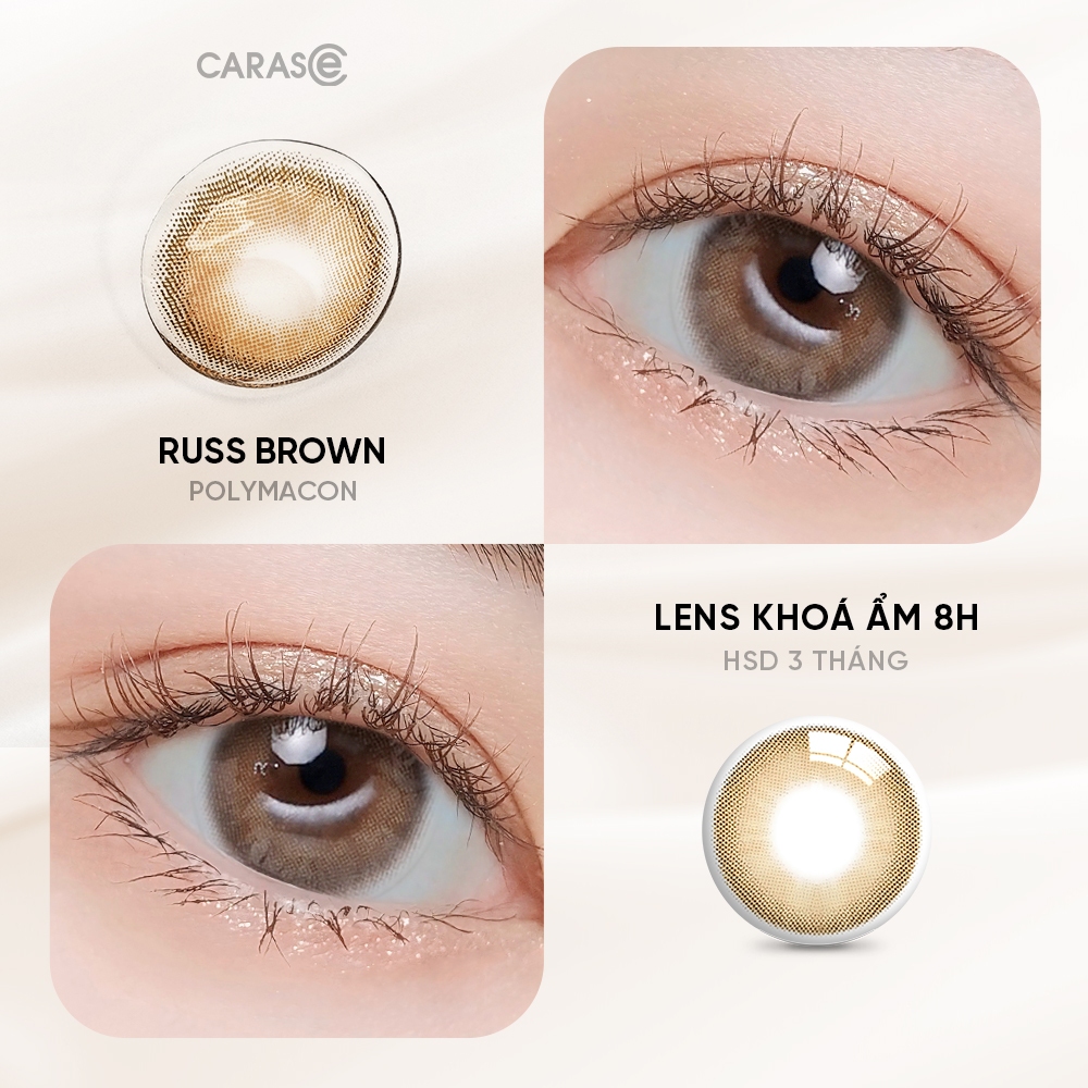 [1 chiếc] Kính áp tròng khoá ẩm 8H 3 Tháng Màu Nâu CARASE, lens cận RUSS BROWN