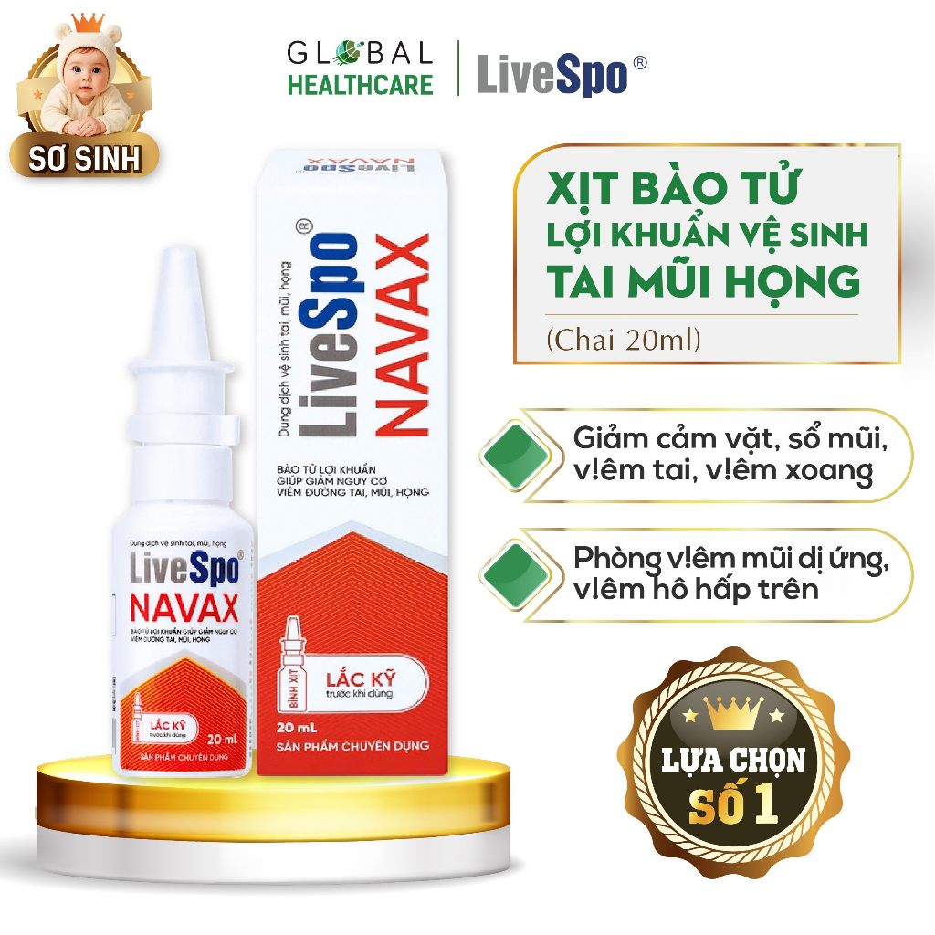 Xịt tai/mũi/họng lợi khuẩn Livespo Navax đỏ chuyên dụng phòng và giảm ...