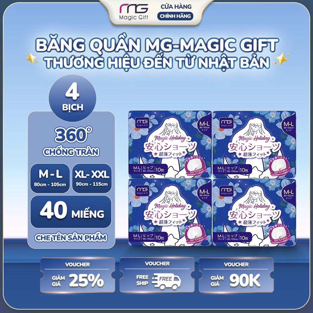 [CHE TÊN SẢN PHẨM] [COMBO 4 BỊCH 40 MIẾNG] Băng vệ sinh quần MG Magic Gift Nhật Bản đai eo mềm mại, chống tràn hiệu quả