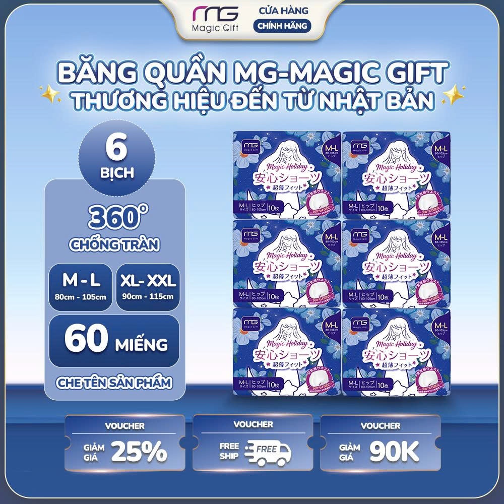 [COMBO 6 BỊCH 60 MIẾNG] Băng vệ sinh quần MG Magic Gift Nhật Bản đai eo mềm mại, chống tràn hiệu quả