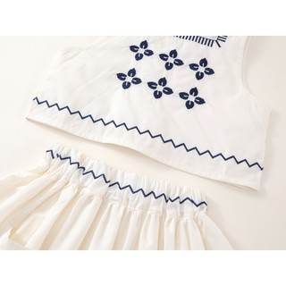 Đồ Bộ Bé Gái, Sét Bộ Bé Gái Áo 2 Dây Kèm Váy Xòe Hoạ Tiết Thêu Nổi Chất Liệu Cotton Mềm
