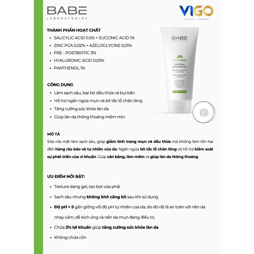 SỮA RỬA MẶT BABE STOP AKN PURIFYING CLEANSING GEL 200ml