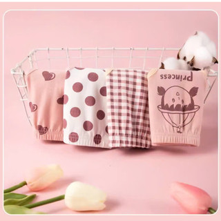 Set 4 quần lót bé gái tam giác, đồ lót trẻ em quần chip chất cotton co dãn họa tiết xinh xắn L7003