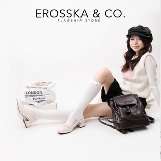 Erosska - Giày cao gót nữ mũi tròn phối nơ kiểu dáng dễ thương cao 5cm màu kem - EL054