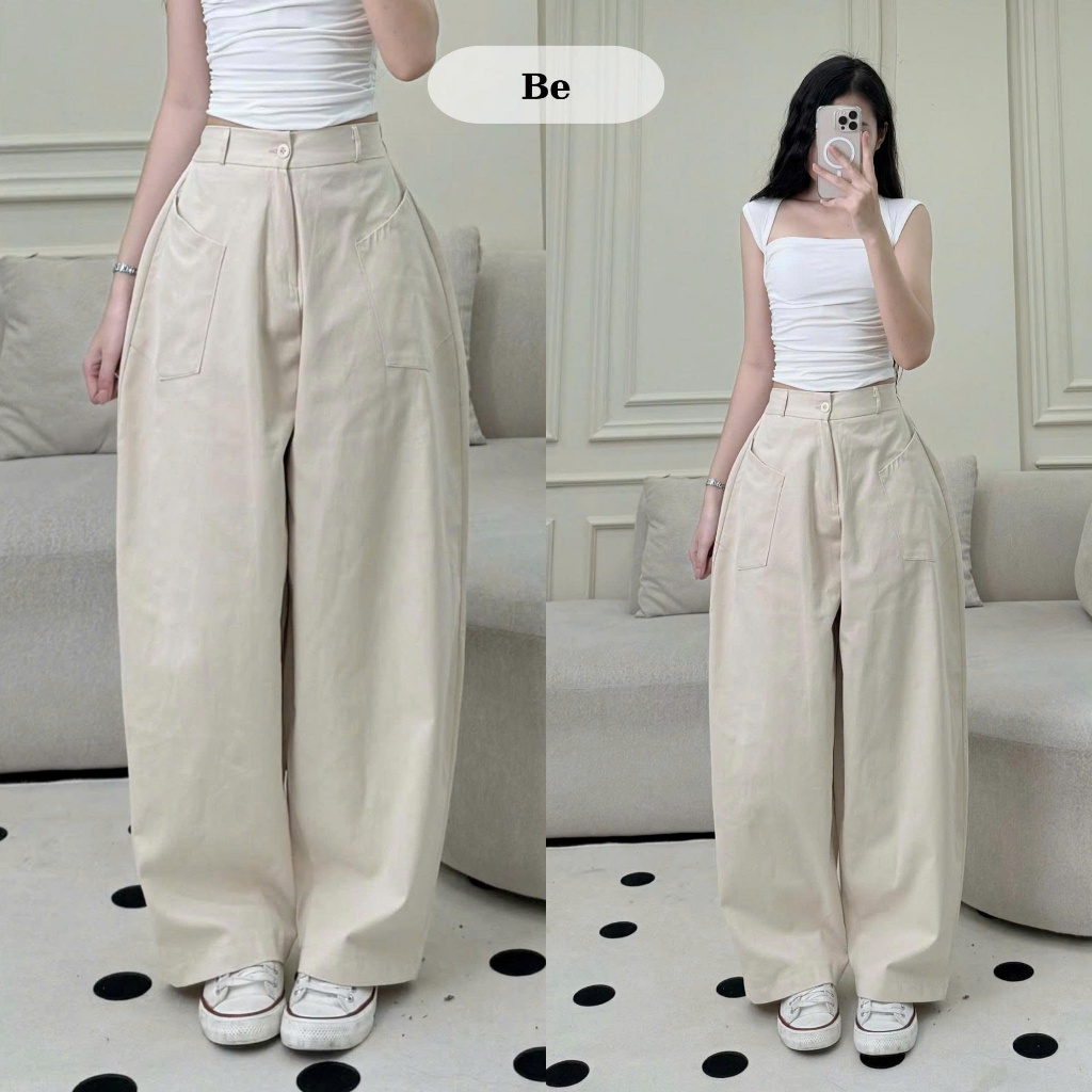 Quần Dài Harem Nữ Parachute 2 Túi Kaki Dày Dặn Joolate Quần Ống Suông Cargo Form Rộng Basic, Mặc Đi Chơi – Đi Học