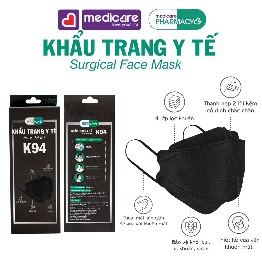 Khẩu trang y tế MEDiCARE Pharmacy K94 10 cái hộp