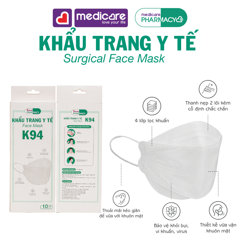 Khẩu trang y tế MEDiCARE Pharmacy K94 10 cái hộp