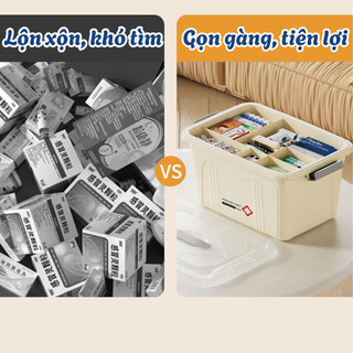 [SẴN] Hộp Đựng Thuốc 2 Tầng Thông Minh Có Nắp Trong Suốt, Hộp Y Tế Gia Đình Đa Năng Bảo Quản Thuốc