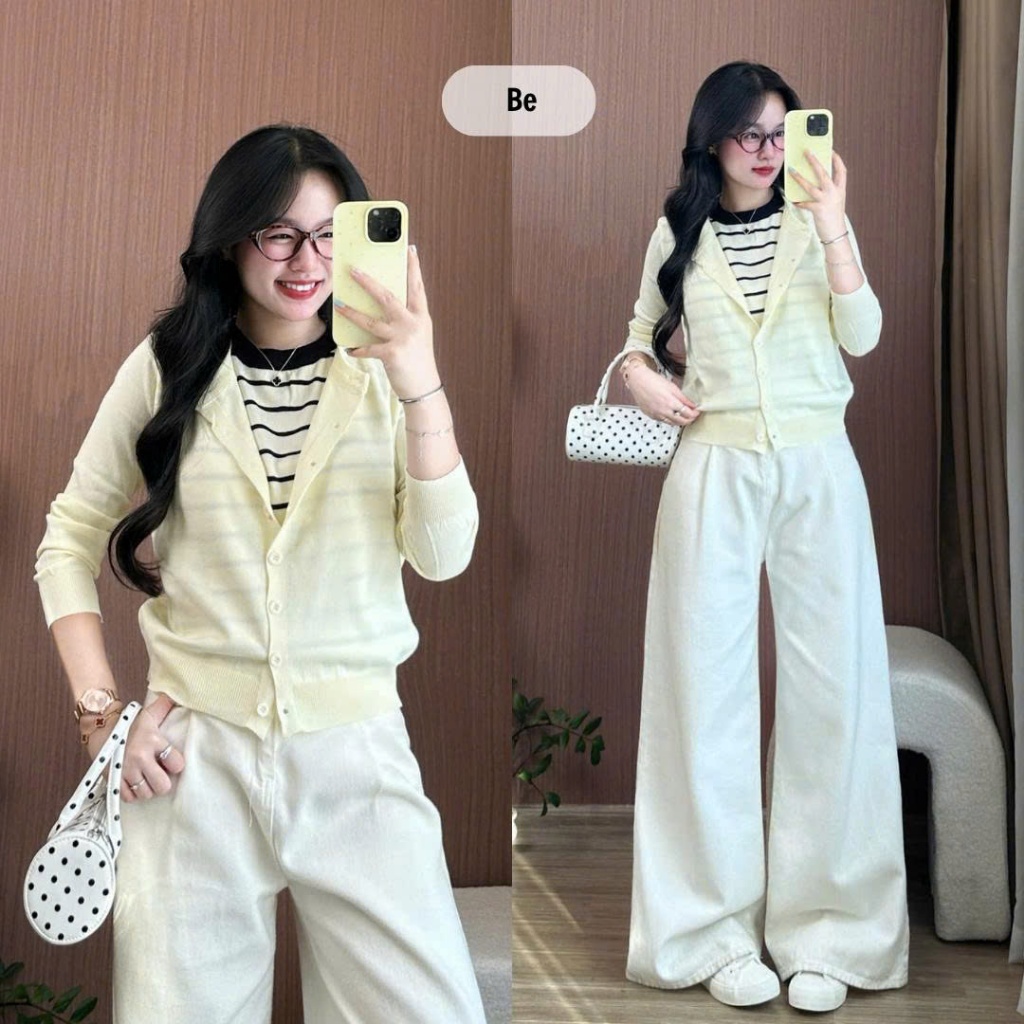 Set Áo Cardigan Nữ Tank Top Khoác Len Form Rộng Phong Cách Hàn Quốc, Mặc Đi Chơi, Dạo Phố Joolate 2205 P2