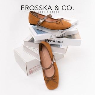 Erosska - Giày búp bê nữ retro kiểu giày ballet core màu nâu hottrend  - EL075