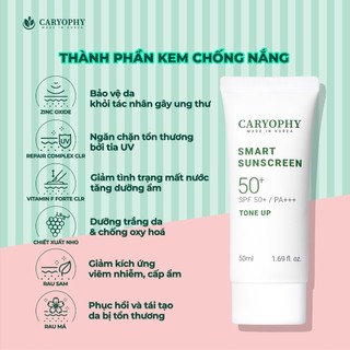 Kem Chống Nắng Caryophy Smart Sunscreen Tone Up Nâng Tông Trắng Hồng Dịu Nhẹ Làn Da 50ml Duduhouse