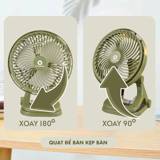 Quạt tích điện 2 cổng sạc, quạt mini để bàn pin 5000mah dùng liên tục đến 15h, quạt tích điện để bàn cỡ lớn xoay tự động