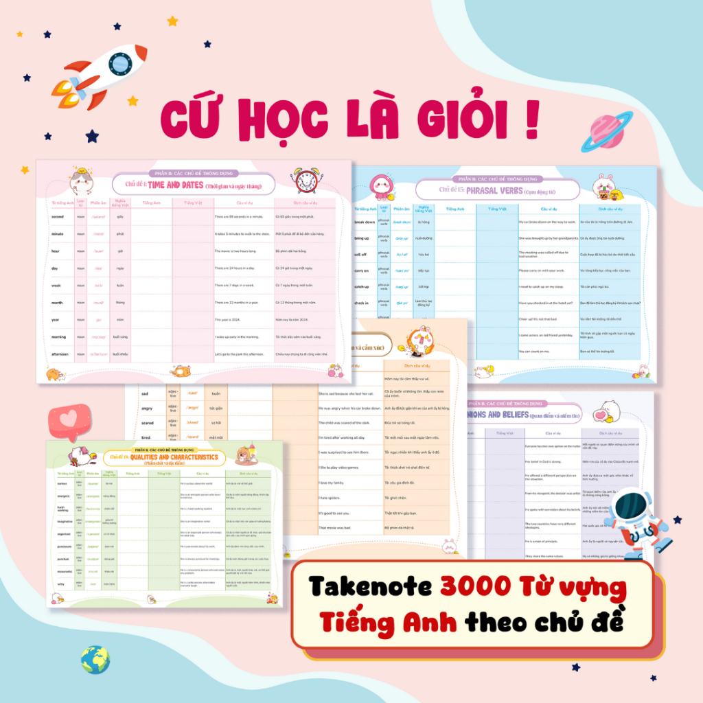 Sách - Set 140 tờ TAKENOTE 3000 Từ Vựng Tiếng Anh Theo Chủ Đề Thông Dụng, Dễ Dàng Ghi Chép, Dễ Hiểu Dễ Nhớ