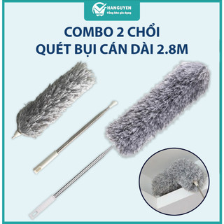 Combo 2 chổi quét trần nhà đầu uốn cong - cán kéo dài 2.8m, lau bụi trần tiện lợi sạch sâu