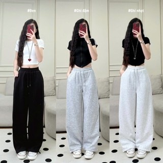 247store - Quần Nỉ Ống Rộng Xếp Ly Cạp chun phối gân