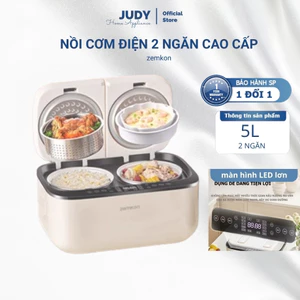 Nồi cơm điện 2 ngăn ZEMKON CFB-50WS1 Lòng nồi Gốm Ceramic CAO CẤP, dung tích 5L, điều khiển cảm ứng, tặng xứng hấp inox