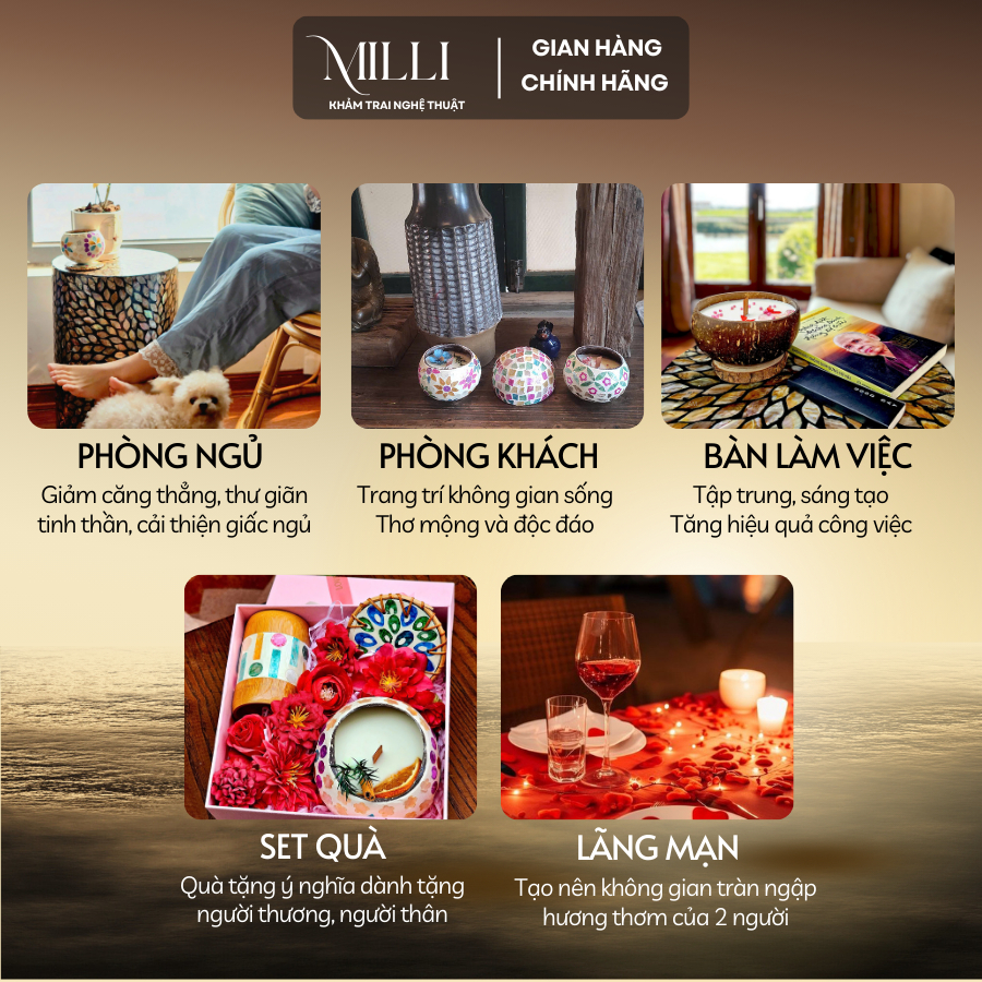 [HỎA TỐC]Nến thơm khảm trai thủ công MILLI,quà tặng 20-11, quà lưu niệm, quà tặng thầy cô, bạn bè