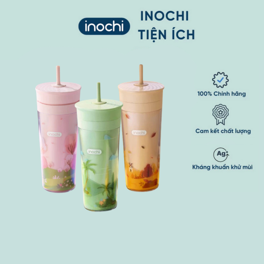 Cốc uống nước, bình uống nước kèm ống hút silicone Chiba Flex 650ml (thương hiệu Inochi)