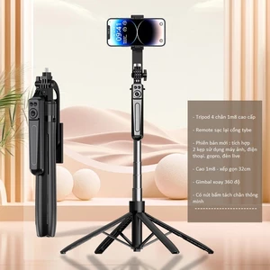 Gậy chụp ảnh Selfie bluetooth cao 1m8 Tripod điện thoại 4 chân có tay cầm quay video chống rung xoay 360 độ đa năng