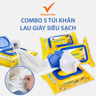 Combo 5 túi khăn giấy lau giày sneaker siêu sạch không hóa chất, gói 30 tờ tiện lợi #A53
