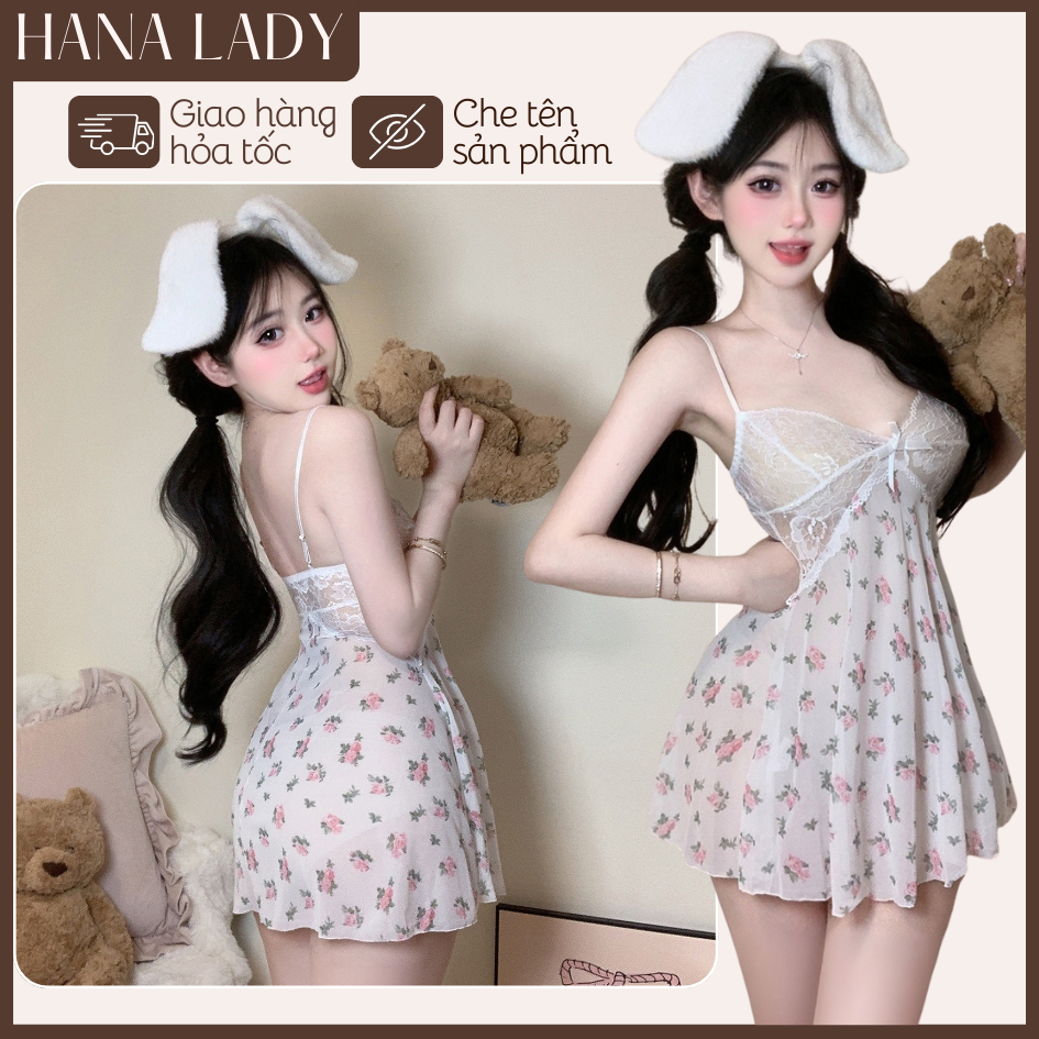 Váy Ngủ Nữ - Đầm Ngủ Voan Lụa Phối Ren Xuyên Thấu Họa Tiết Hoa Nhí VN593 | BigBuy360 - bigbuy360.vn