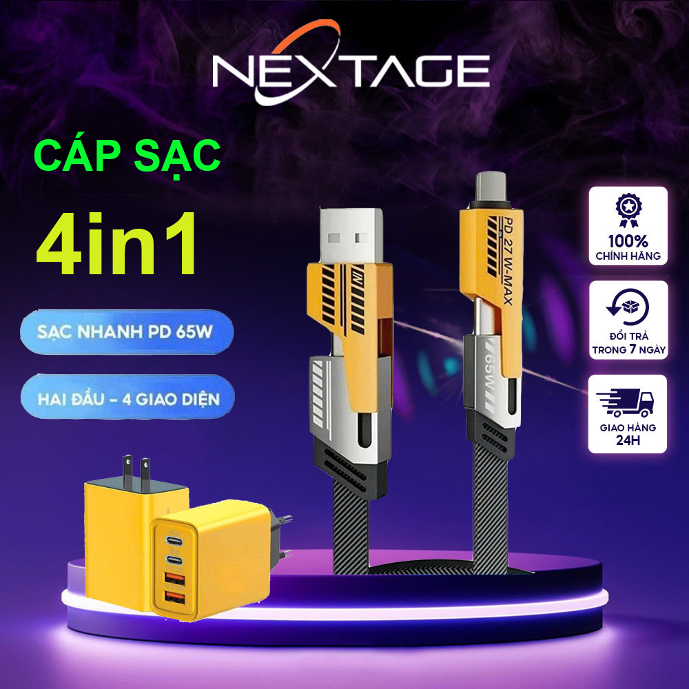 Sạc Nhanh Đa Năng 4IN1 65W / 120W Cao Cấp 1.2M, Dây Dù Chống Đứt - Cho USB-Type C, Type C-Type C - iP - BH 12 Tháng