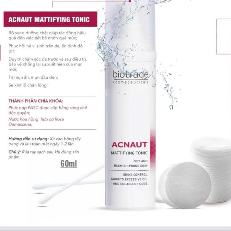 Nước hoa hồng BIOTRADE Acnaut Mattifying Tonic Toner giảm dầu ngừa mụn cân bằng vi sinh 60ml