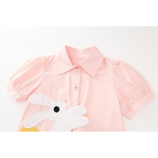 Váy Cho Bé Gái, Váy Sơ Mi Cho Bé Gái Thiết Kế Tay Phồng Họa Tiết Thỏ  Chất Liệu Cotton