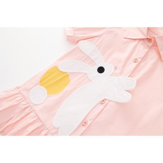 Váy Cho Bé Gái, Váy Sơ Mi Cho Bé Gái Thiết Kế Tay Phồng Họa Tiết Thỏ  Chất Liệu Cotton
