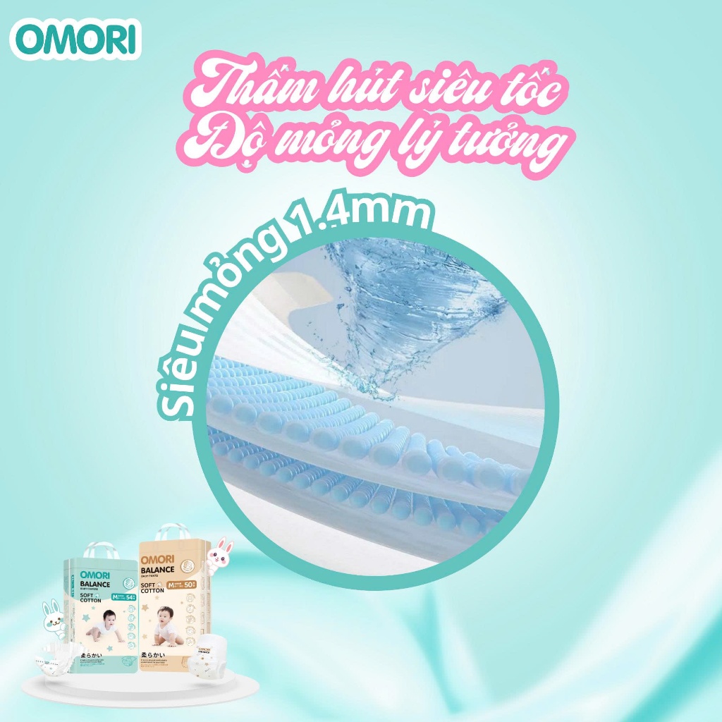 Combo 3 Bịch Tã/Bỉm Quần Omori Balance M50/L46/XL42/XXL40/XXXL38 Cho Bé Từ 6 - 20kg