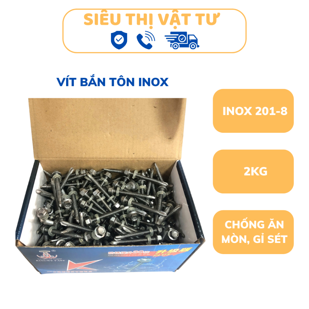 Vít bắn tôn inox, vít tôn inox 410 2kg (size 2.5 đến size 10) | Shopee ...