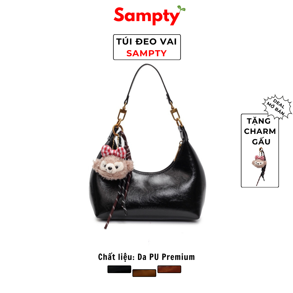 [TẶNG CHARM GẤU] Túi Đeo Vai 𝐒𝐚𝐦𝐩𝐭𝐲 Charm Gấu Baby Dáng Bầu Trơn Da PU Premium Phong Cách Hàn Quốc Nhiều Màu Sắc