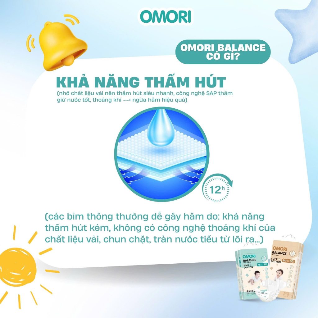 Tã/ Bỉm Quần OMORI BALANCE Mỏng Nhẹ, Thấm Hút M50/L46/XL42/XXL40/XXXL38 Cho Bé Từ 6 - 20kg