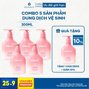 Combo 5 Dung Dịch Vệ Sinh Clarté Organic Có Postbiotic, Thảo Dược Thiên Nhiên Dưỡng Ẩm, Cân Bằng pH