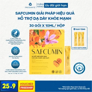 Nghệ Nano Curcumin Safcumin tặng 3 gói lẻ - Bảo vệ dạ dày, tá tràng, giảm đau bụng, ợ hơi ợ chua - Hộp 30 gói 10ml